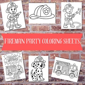 Firetruck Party Coloring Pages – Set of 6 – Firefighter Birthday Activity  – Printable Coloring Sheets for Kids - Firefighter Coloring