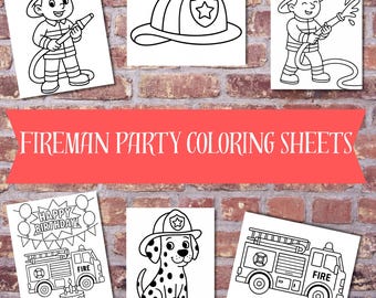 Firetruck Party Coloring Pages – Set of 6 – Firefighter Birthday Activity  – Printable Coloring Sheets for Kids - Firefighter Coloring