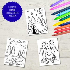 Camping Coloring Pages – Happy Camper Printable PDF | Instant Download | Kids Camp Activity | Camping Birthday | 7 Sheet Bundle