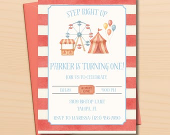 Gender Neutral Carnival Birthday Invitation | Editable Digital Circus Party Invite | Fair Theme Birthday  | Printable Kids Birthday Invite