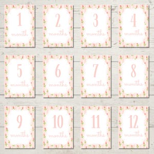 Girl Monthly Milestone Cards - 12 Months Printable Milestone for Baby Girls - Soft Watercolor Digital Download - Baby Memories - Digital