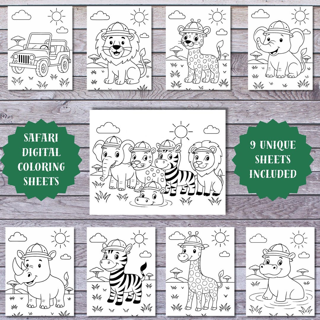 Safari Animals Coloring Pages – Printable PDF | Kids Safari Coloring ...