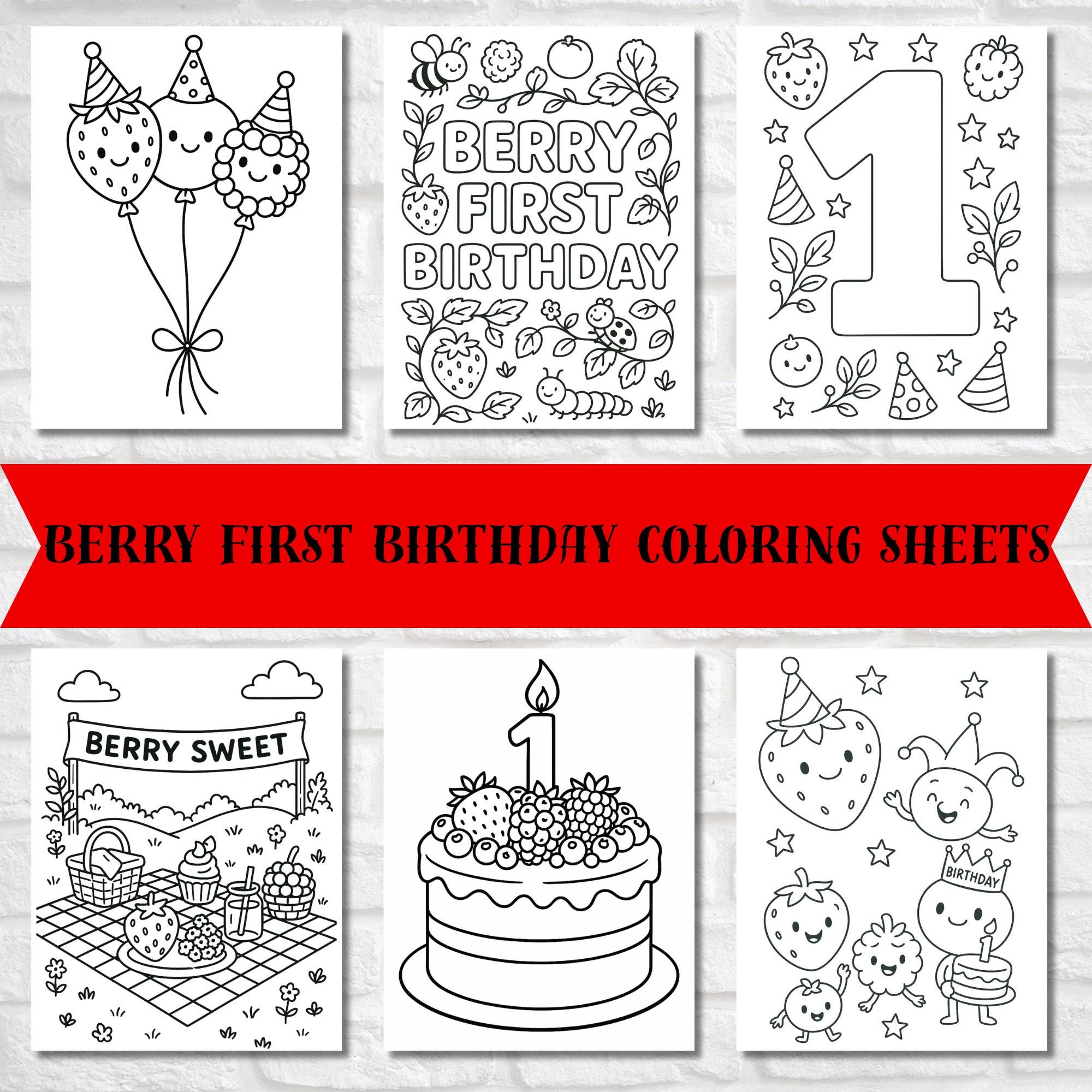 Berry First Birthday Coloring Pages Printable Set 1st Birthday Party…