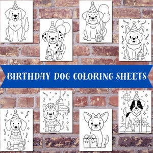 Birthday Dog Coloring Pages | Printable Cartoon Dog Breeds PDF | Party Coloring Sheets for Kids | Puppy Birthday Activity | Instant Download