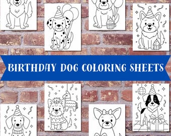 Birthday Dog Coloring Pages | Printable Cartoon Dog Breeds PDF | Party Coloring Sheets for Kids | Puppy Birthday Activity | Instant Download