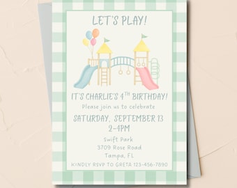Playground Birthday Invitation | Gender Neutral Canva Template | Park Party Digital Invite | Editable & Printable Download | Outdoor Party