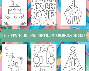 It’s Fun to Be One Coloring Pages Bundle | First Birthday Coloring Sheets | 1st Birthday Activity | Instant Download PDF