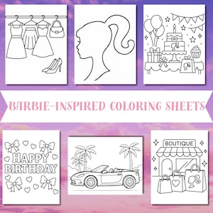 Barbie Inspired Coloring Pages | Girls Birthday Printable | PDF Coloring Sheets Bundle | Barbie Theme Party