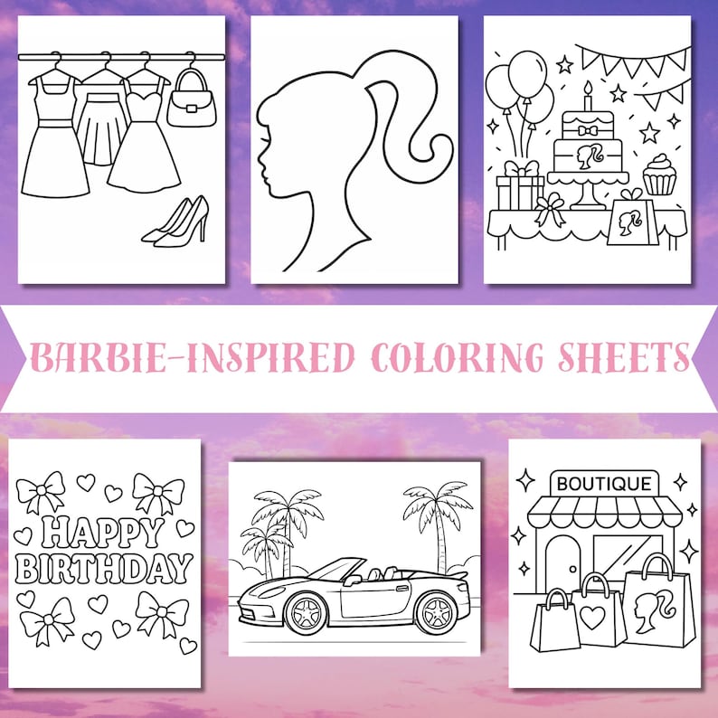 Barbie Inspired Coloring Pages | Girls Birthday Printable | PDF Coloring Sheets Bundle | Barbie Theme Party