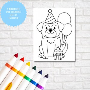 Birthday Dog Coloring Pages | Printable Cartoon Dog Breeds PDF | Party Coloring Sheets for Kids | Puppy Birthday Activity | Instant Download