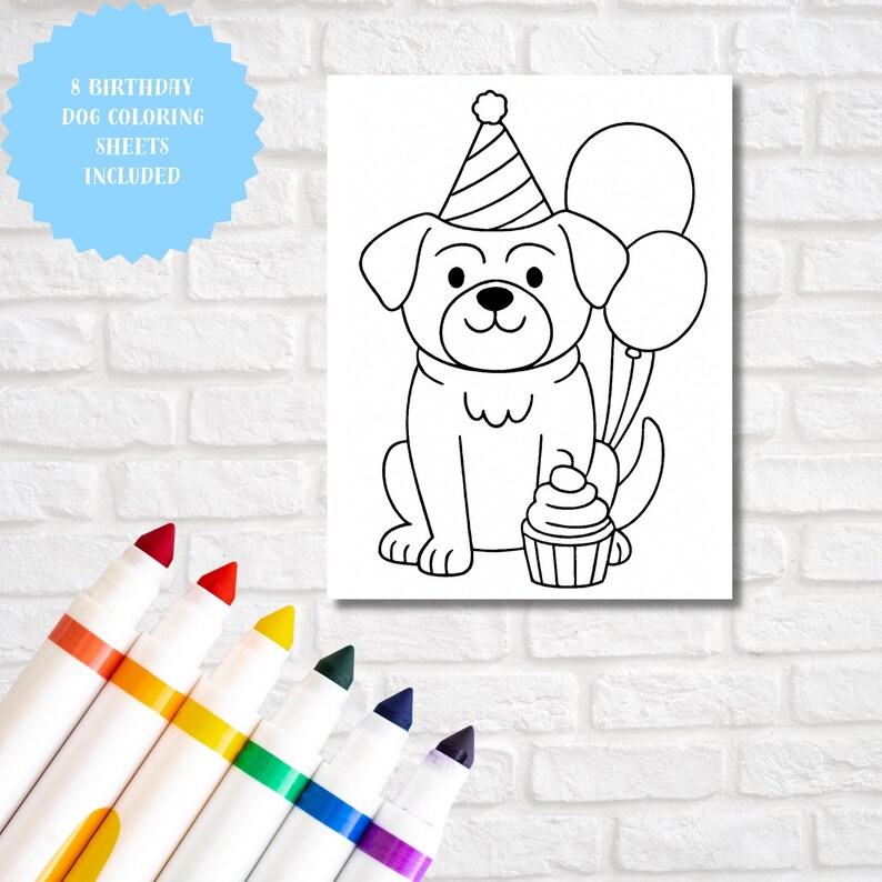 Birthday Dog Coloring Pages | Printable Cartoon Dog Breeds PDF | Party Coloring Sheets for Kids | Puppy Birthday Activity | Instant Download