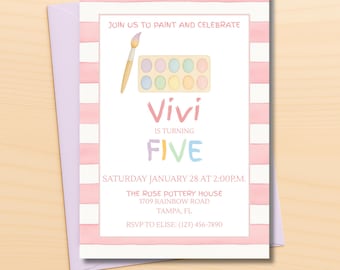 Art Party Birthday Invitation | Girls Painting Party Invite | Instant Download | Canva Template | Pastel Artist Party Printable | Paint