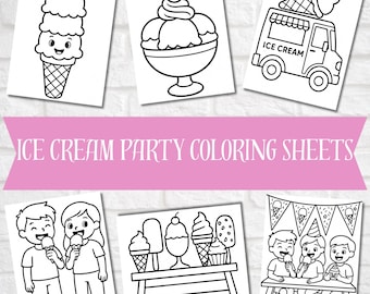 Ice Cream Party Coloring Pages – Printable PDF | 6 Fun Dessert-Themed Coloring Sheets for Kids Birthday Parties - Ice Cream Favors