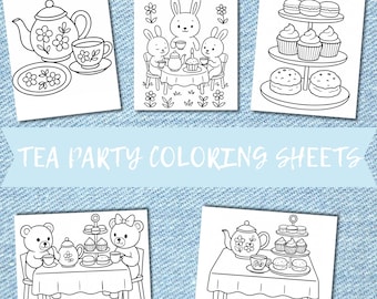 Tea Party Birthday Coloring Pages – Digital Download – Tea Party Activity for Kids - Tea Party Favor  - Coloring Sheets - Tea Party Game
