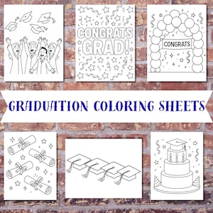 Graduation Coloring Pages Printable PDF | Congrats Grad Coloring Sheets | Graduation Party Activities | Instant Download
