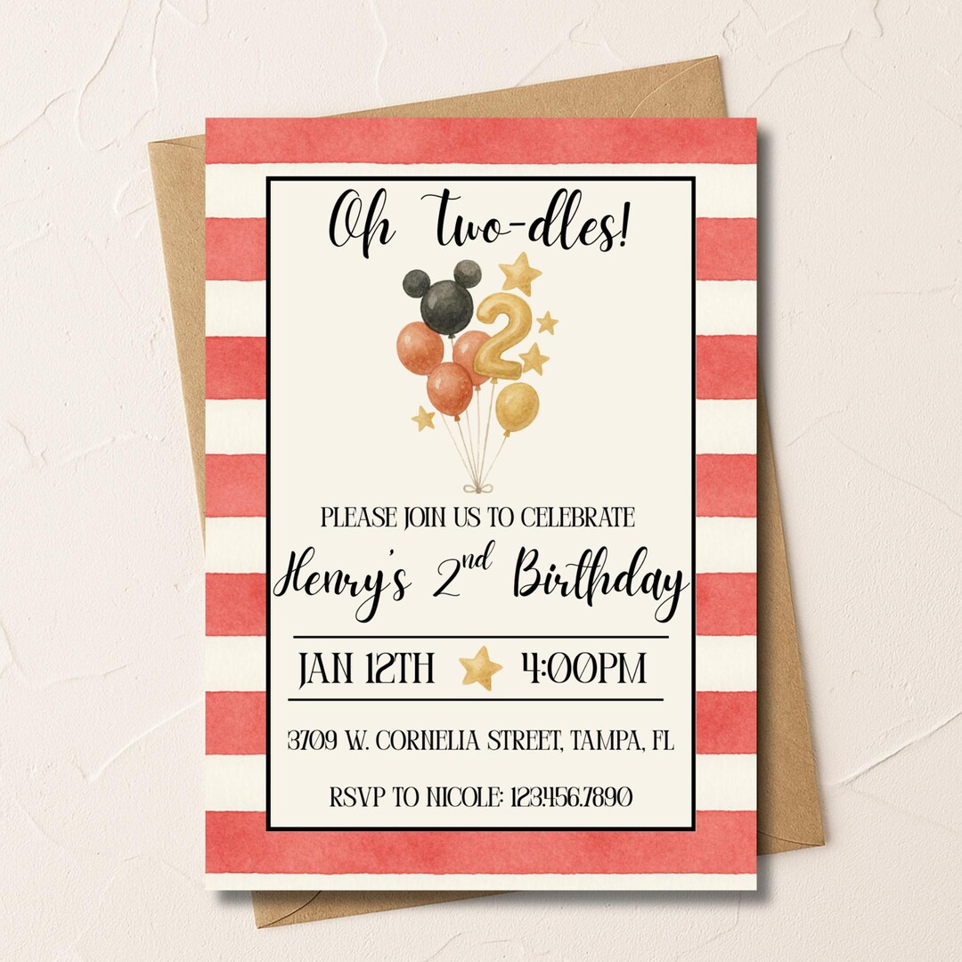 Oh Twodles Birthday Invitation • Mickey Mouse Inspired 2nd Birthday ...