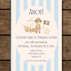 Invitación de cumpleaños pirata editable - Invitación digital para fiesta pirata - Plantilla de cumpleaños infantil - Tema pirata - Invitación editable de Canva