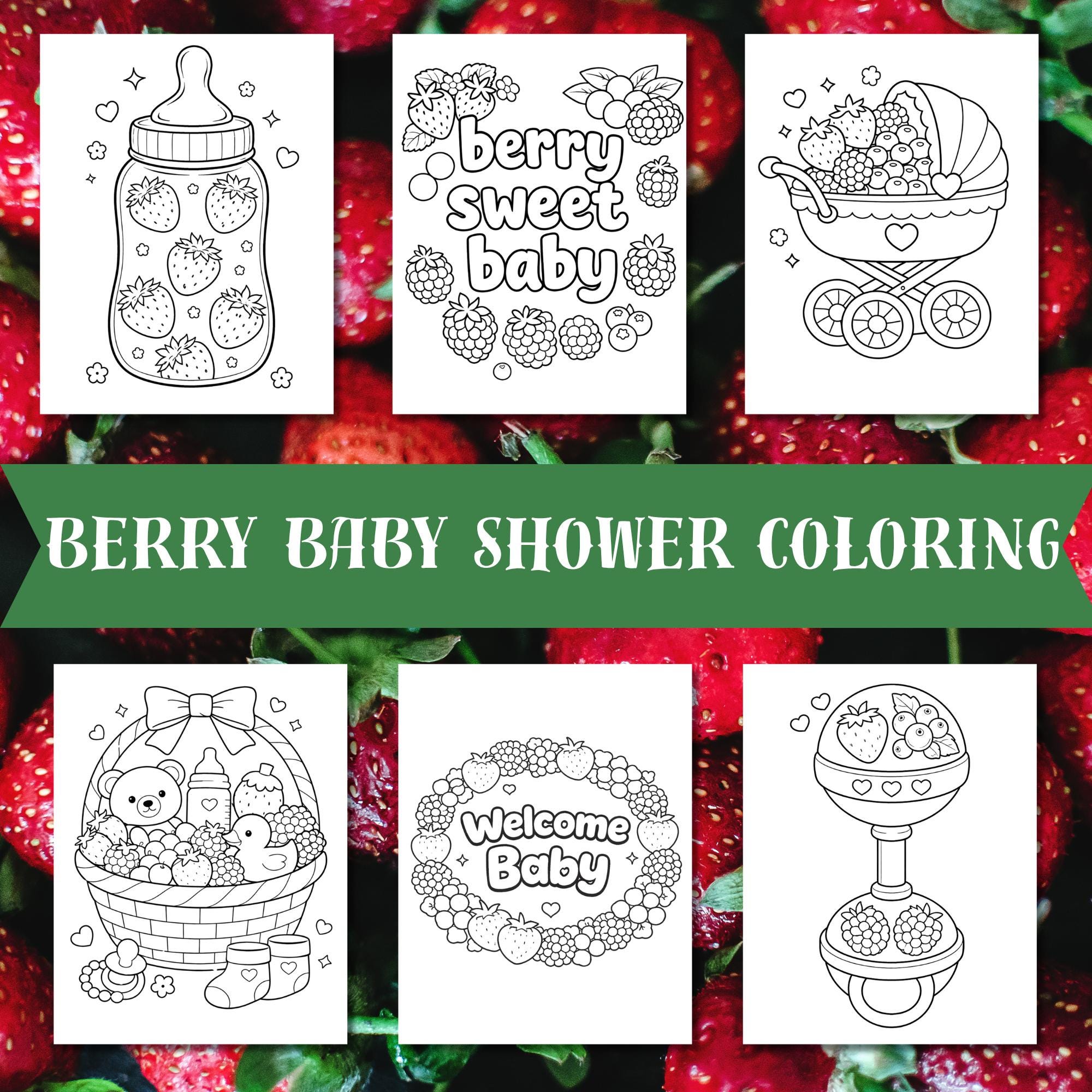 Berry Baby Shower Coloring Pages Bundle, Printable Baby Shower…