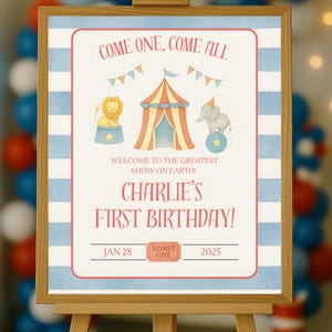Editable Circus Birthday Welcome Sign | Come One Come All First Birthday Party Sign | Big Top Carnival Poster | 16x20&quot; & 18x24&quot; Template