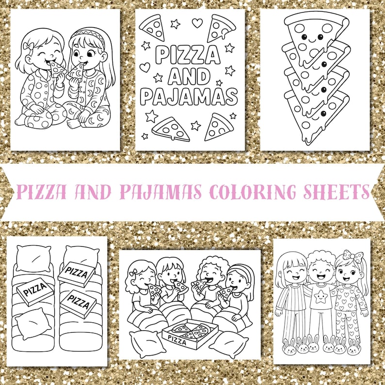 Pizza and Pajamas Coloring Pages Bundle | Slumber Party Coloring Sheets ...