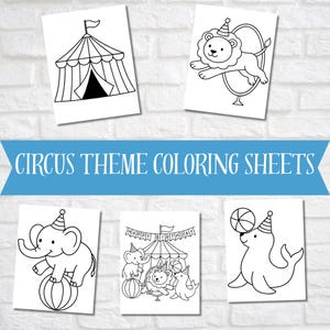 Circus Party Coloring Pages – Set of 5 – Digital Download – Big Top Birthday Activity – Printable Coloring Sheets for Kids - Circus Theme