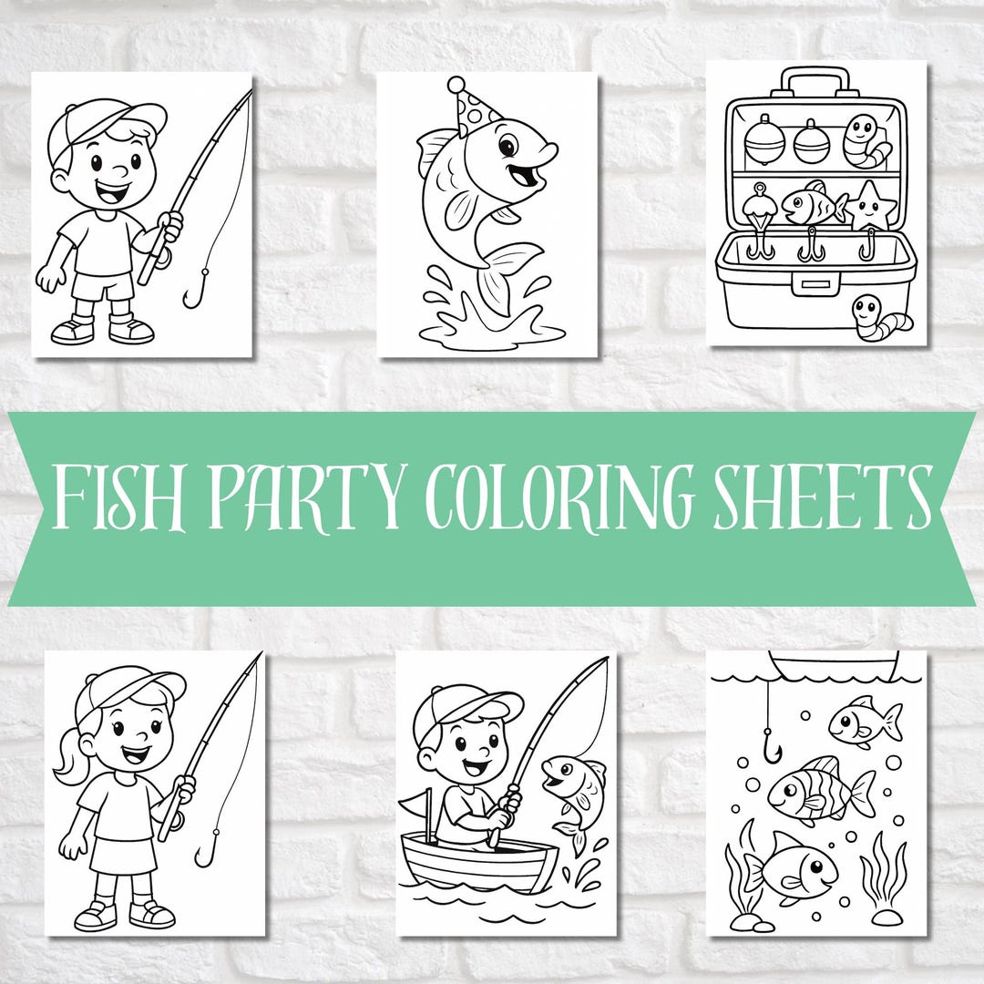 Fish-themed Party Coloring Pages – Instant PDF Download (6 Sheets ...