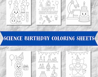 Hojas para colorear de cumpleaños de ciencia / Actividad imprimible para niños / Descarga digital / Páginas para colorear de cumpleaños STEM