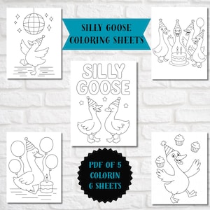 Silly Goose Birthday Coloring Pages – Silly Goose Party Activity PDF, Printable Coloring Sheets for Kids, Digital Download