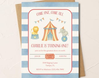 Circus Invitation - Come one Come All  Birthday- Big Top Invitation - Editable Carnival Invitation - Digital Download