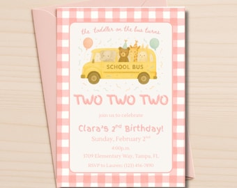 The Toddler on the Bus Turns Two Two Two - 2nd Birthday Invitation | Wheels on the Bus Theme | Digital Download | Printable Party Invite