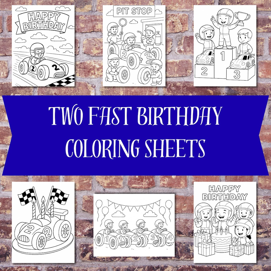 Two Fast Birthday Coloring Pages – Racecar Birthday Printable – 2nd ...