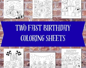 Two Fast Birthday Coloring Pages – Racecar Birthday Printable – 2nd Birthday Party Activity for Kids – PDF Instant Download - Car Coloring