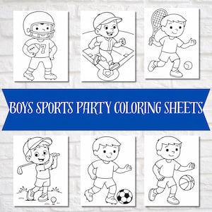 Kids Sports Party Coloring Pages – Instant PDF Download - Baseball Coloring - Football Coloring - Golf Coloring - Basketball Coloring