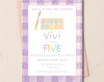 Art Party Birthday Invitation | Girls Painting Party Invite | Instant Download | Canva Template | Pastel Artist Party Printable | Paint
