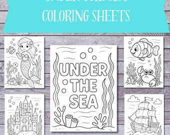 Mermaid Under the Sea Coloring Pages PDF Bundle | Kids Ocean Coloring Sheets | Toddler Mermaid Printables | Sea Creatures Activity