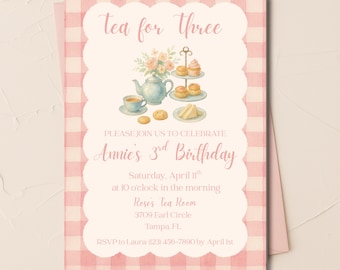 Tee-Party-Geburtstags-Einladung | Digitaler Download | Bearbeitbar druckbar einladen | Rosa Blumen Teetasse Party | Junge Mädchen Geburtstag Tea Time