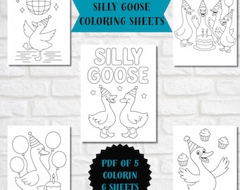 Silly Goose Birthday Coloring Pages – Silly Goose Party Activity PDF, Printable Coloring Sheets for Kids, Digital Download