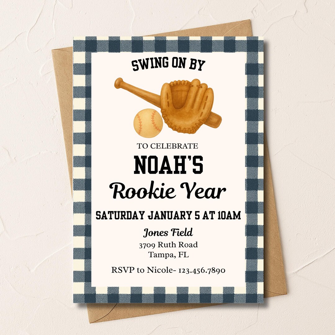 Rookie Year - First Birthday Digital Invitation | Editable Canva ...