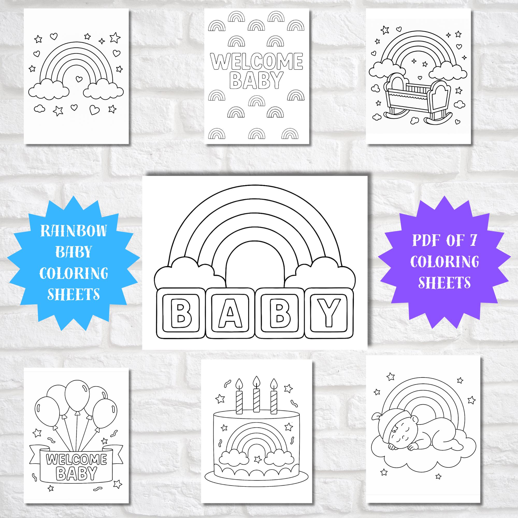 Rainbow Baby Coloring Pages | 7 Printable Baby Shower Coloring Sheets ...