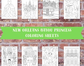 New Orleans Bayou Princess Coloring Pages | Printable PDF Activity Sheets | Jazz, Frog Prince, Streetcar & More | Digital Download