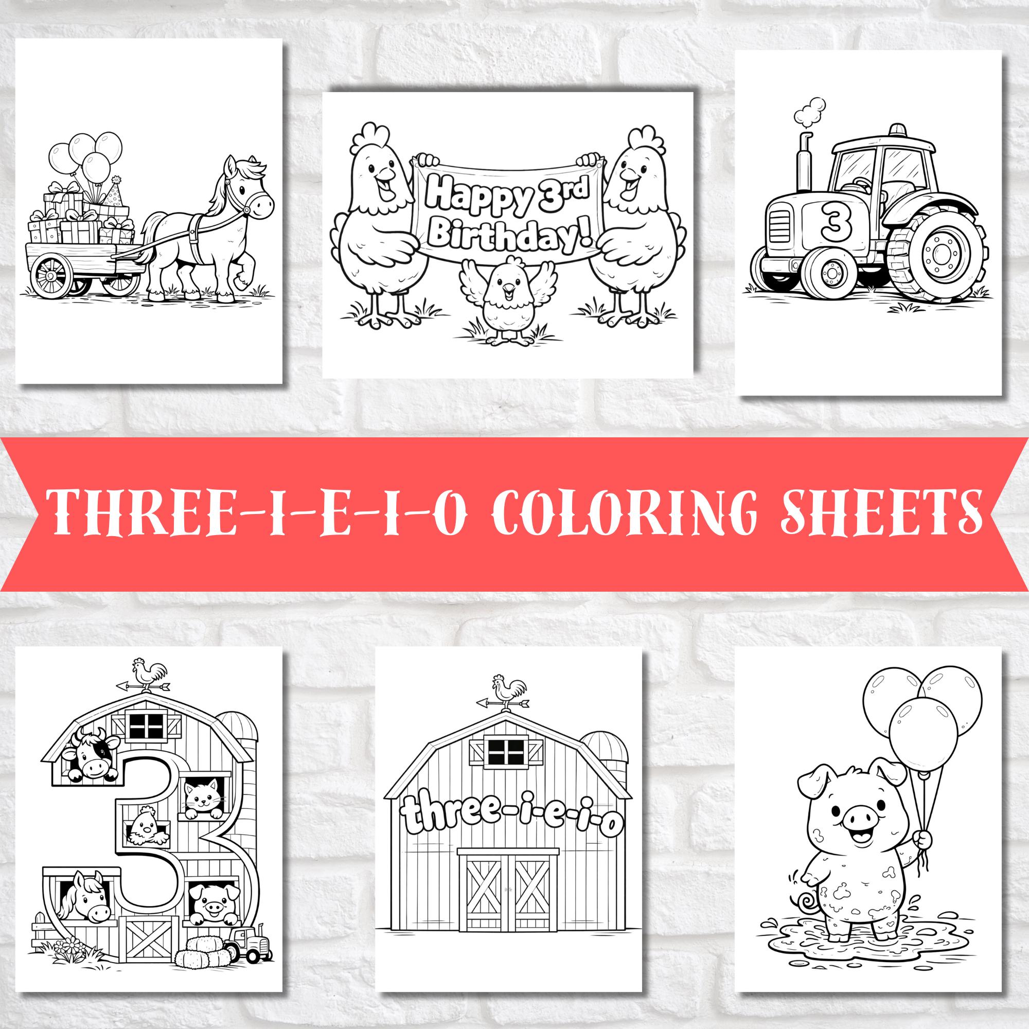 39 Awesome Animal Crafts For Kids 30 Three I E I O Coloring Pages Bundle 3rd Birthday Farm Coloring…