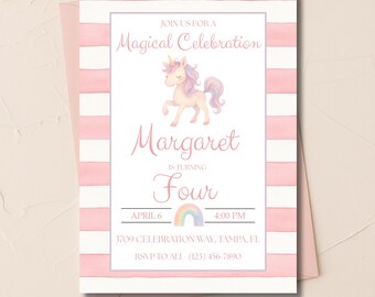 Magical Unicorn Birthday Invitation | Editable Canva Template | Digital Download | Rainbow Party Invite