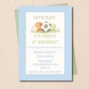 Sports Birthday Party Invitation – Editable Canva Template | Digital Download | Game Day Invite for Boys & Girls | All Star Birthday Theme