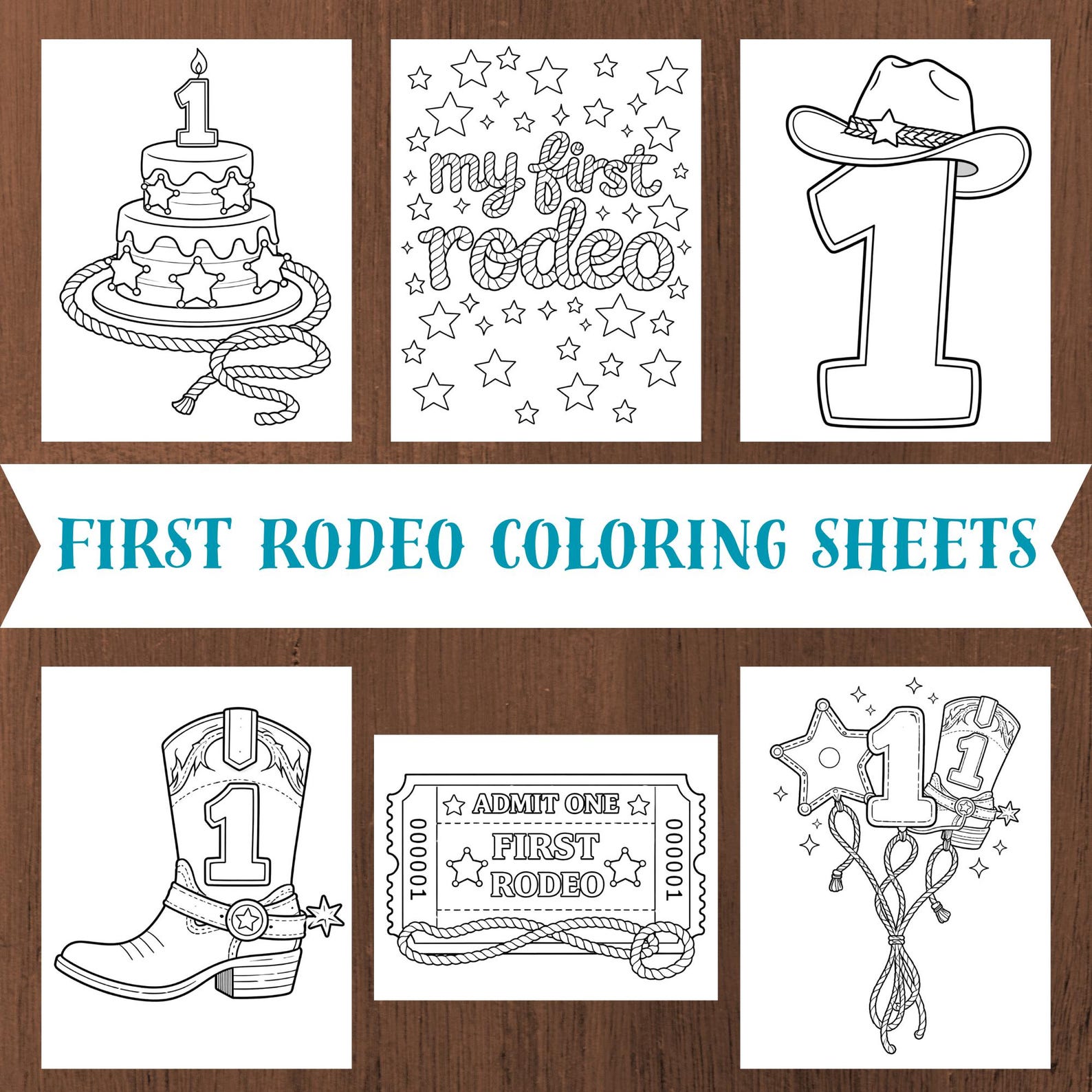 First Rodeo Activity Page My First Rodeo Coloring Pages Bundle | Western First Birthday Coloring ...