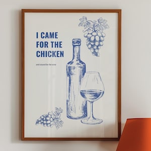 Plakat ścienny z motywem kurczaka w stylu retro, modny wystrój kuchni w stylu vintage, dekoracja wózka barowego, sztuka, prezent dla miłośnika wina z motywem wina, plakat do jadalni