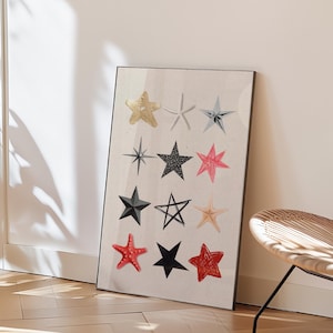 Vintage Retro Star Print, Star Poster Trendy Wall Art, Retro Collage Wall Art, Trendy Dorm Decor, Coffee Table Prints, Digital Star Print