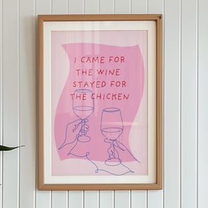 Chicken Wine Friends Poster Trendy Kitchen Art Retro Bar Cart Decor Dining Room Wall Art Chicken Wine Lover Gift Friend Poster Digital Print