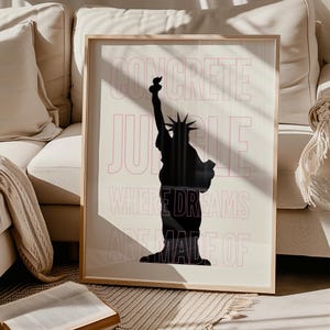 New York Retro Poster, NY Aesthetic, NY Pink Poster Wall Art, pink Statue of Liberty, Trendy Printable Wall Art, NYC Wall Art,  Dorm Decor
