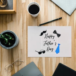 Cartão moderno para o Dia dos Pais | Cartão digital para impressão com gravata e bigode | Presente para download instantâneo para o pai | Cartão para o pai | Cartão digital