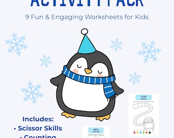 Winteractiviteitenpakket voor kleuters: schaarvaardigheden, traceren (afdrukbaar pdf-bestand)